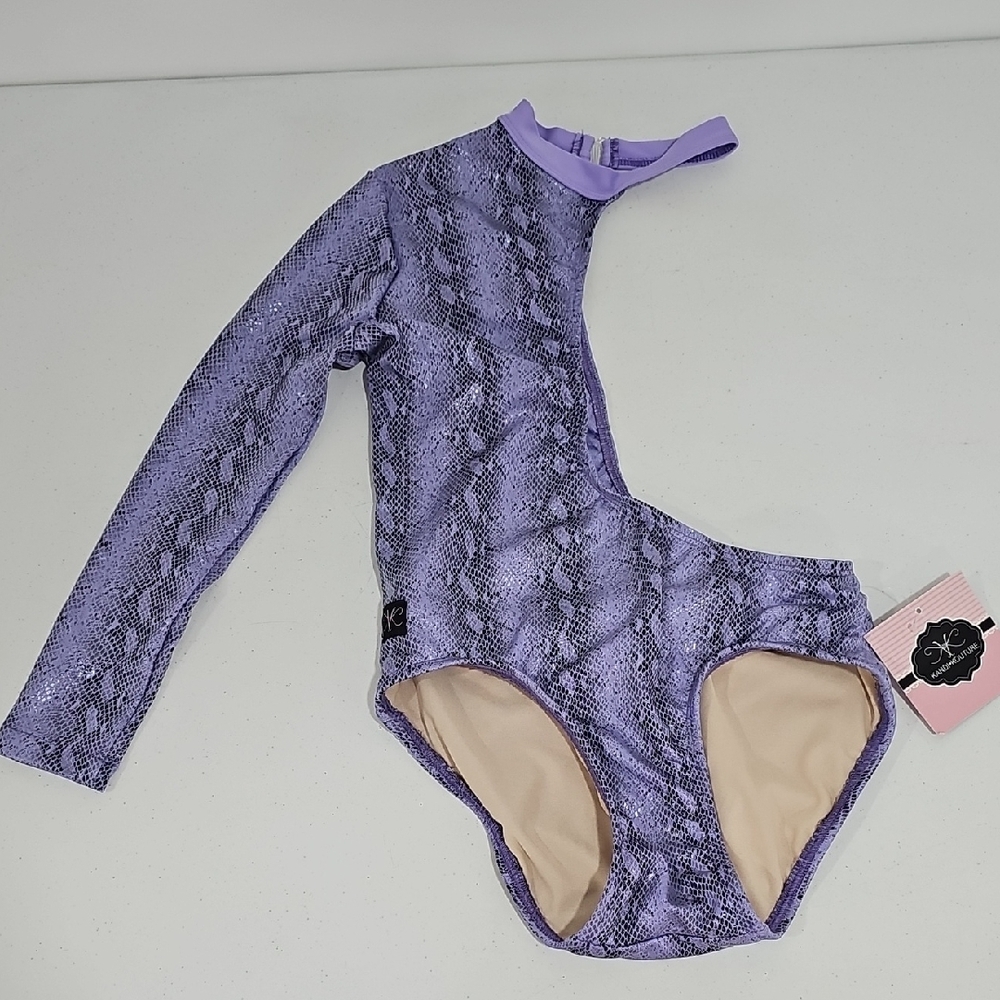 Purple Snake-Print One-Shoulder Leotard by Kandi Kouture